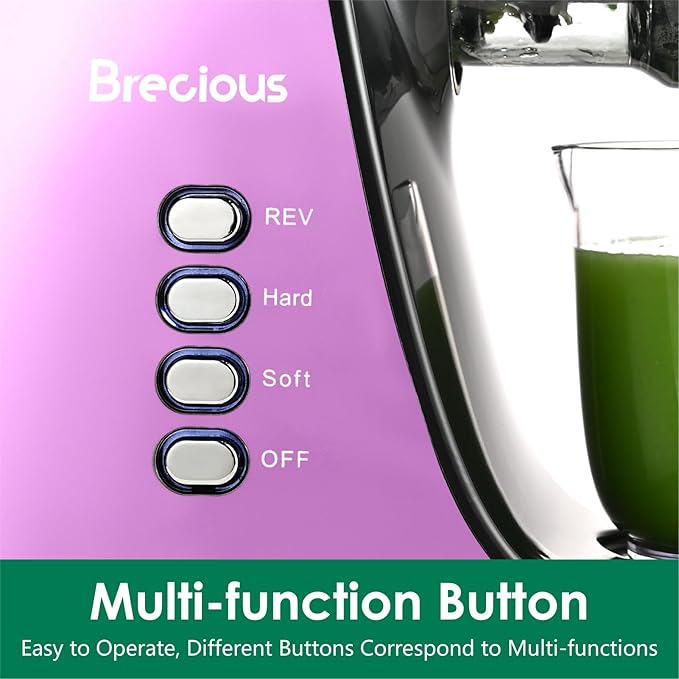 Slow Masticating Juicer,Brecious Cold Press Juicers with 2 Speed Modes & Quiet Motor,Juicers Machines Vegetable and Fruit with Reverse Function,Celery Juicer,BPA-Free,Easy to Clean (Purple)