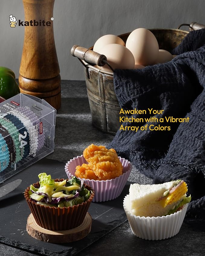 Silicone Cupcake Baking Cups Katbite 24 Pack Silicone Baking Cups Reusable Non-stick Heavy Duty Cupcake Liners for Baking Soft Pale Muffins Cups for Party Halloween Christmas