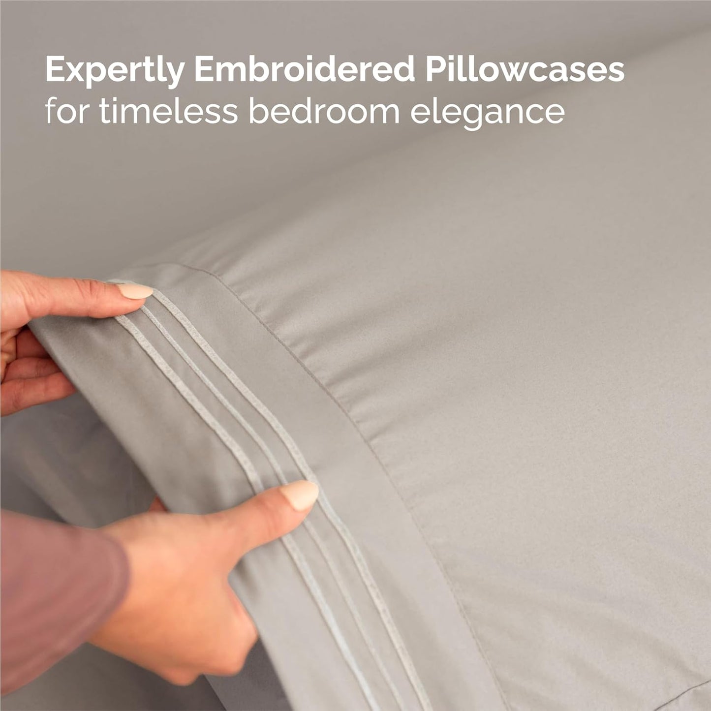 Split King Size 5 Piece Sheet Set - Comfy Breathable & Cooling Bed Sheets Set - Hotel Luxury Bedding for Women, Men, Kids, Teens, Boys & Girls - Deep Pockets and Wrinkle Free - Oeko-Tex - Light Grey