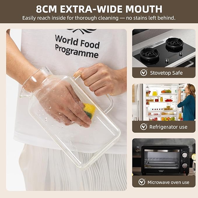 Glass Pitcher, 3.6L Glass Water Pitcher with Tight Stainless Steel Lid, Heat Resistant Borosilicate Glass Carafe, Temperature Safe (MG10)