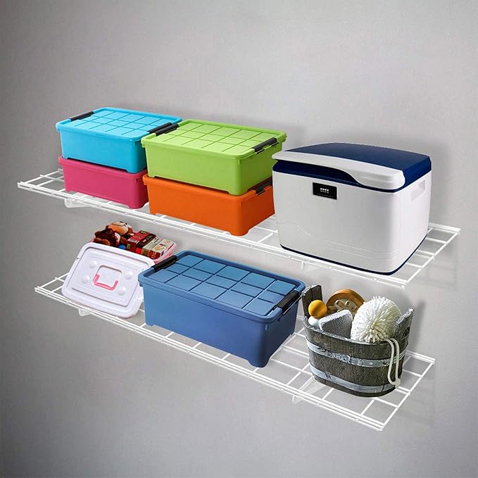 FLEXIMOUNTS 2-Pack 1x4ft 12-inch-by-48-inch Wall Shelf Garage Storage Rack Wall Mounted Floating Shelves, White