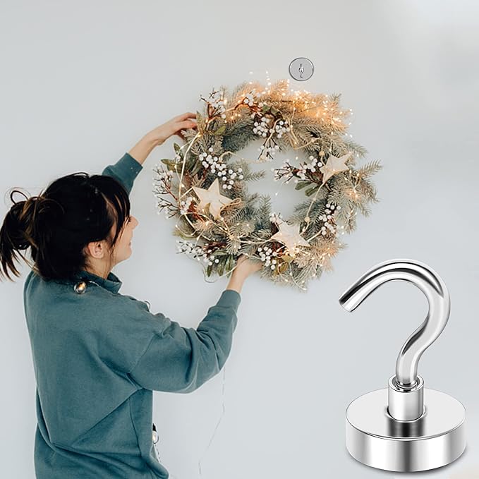 MIKEDE Magnetic Hooks Heavy Duty, 40 Lbs Magnet with Hooks for Cruise Cabins, Strong Magnets Neodymium for Hanging, Magnetic Wall Hooks for Refrigerator, Locker Decoration, Workplace -10Pack