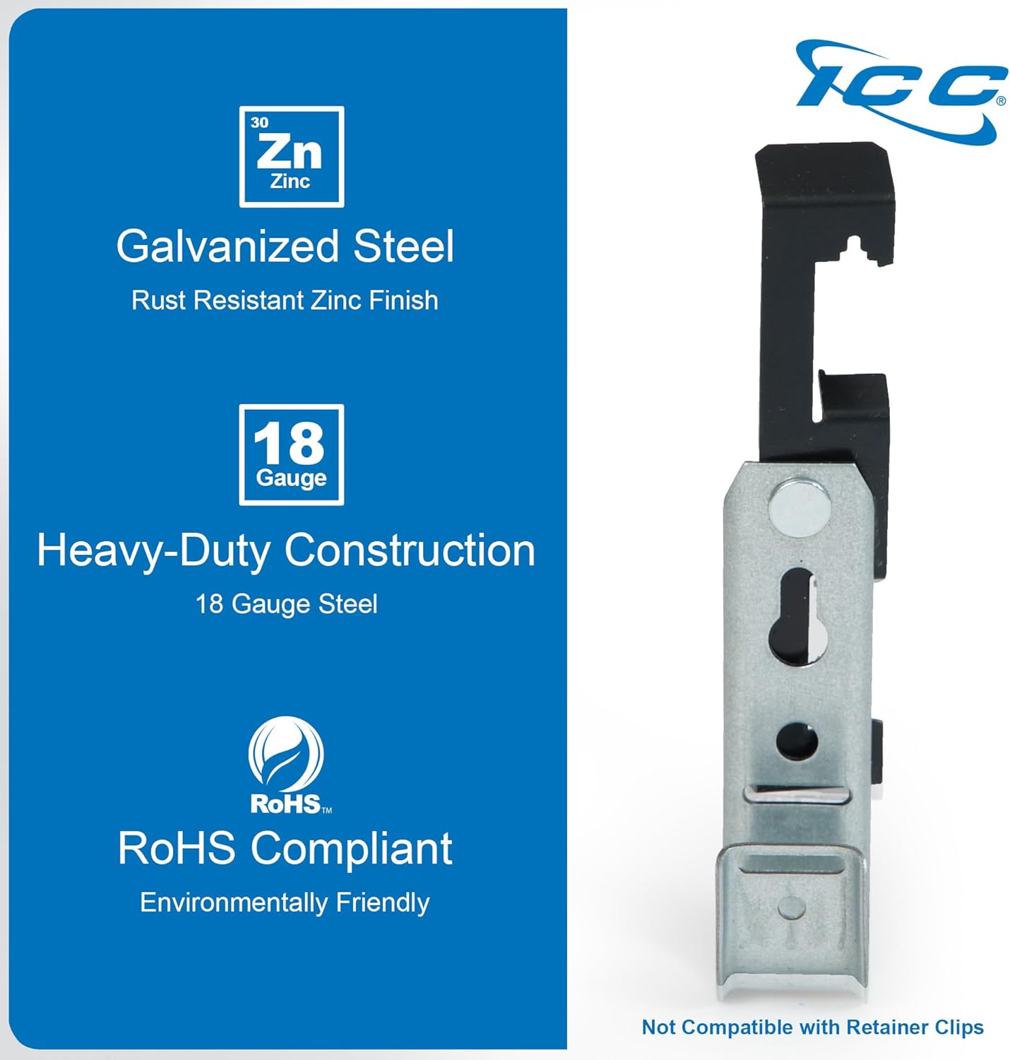 ICC Batwing J Hook 3/4” Without Retainer Clip - Galvanized Steel Cable Management Hooks for Hanging Cable to Hanger Wire and Threaded Rod - Rust-Resistant, EIA and TIA Compliant - 3/4 Inch 25 Pack