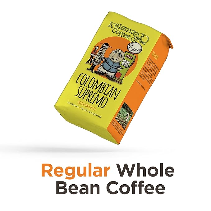 KALAMAZOO COFFEE COMPANY Colombian Supremo Whole Bean Coffee - Medium Roast | 12oz Bag (3 Pack)