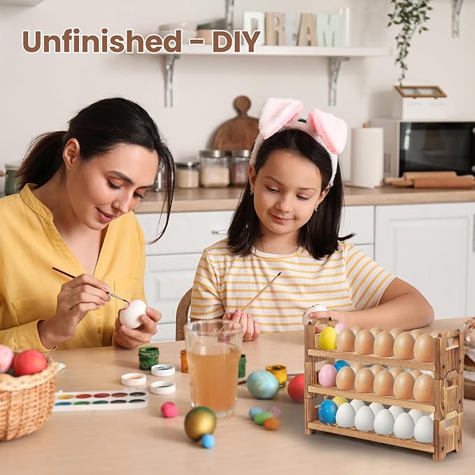 Egg Holder Countertop, 3-tire Solid Wooden Egg Holder, Stackable Egg Storage Basket Holding Up to 36 Fresh Eggs, Chicken, Duck Eggs - Unfinished