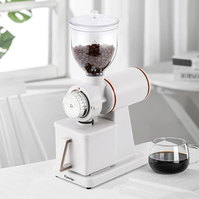 Burr Coffee Grinder Electric Espresso Grinder Commercial & Homeuse Silent Small Coffee Bean Grinder with Hopper Adjustable Grind, With Brush, Spoon, White