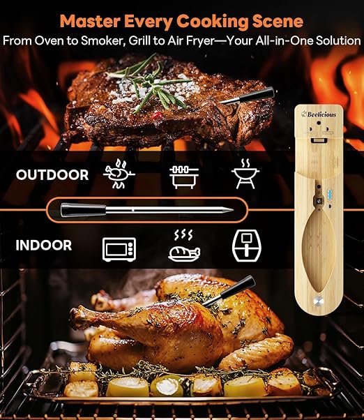 Wireless Meat Thermometer โ Stable Bluetooth Smart Probe with ยฑ1.8โ Accuracy, 0.5s Fast Response & Long-Lasting Battery, IP67 Waterproof, App Controlled for Grill, Oven, Air Fryer
