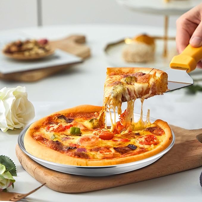 TeamFar Pizza Pan, 9 Inch Stainless Steel Pizza Trays, Small Round Pizza Plate for Toaster Oven Kitchen Home Baking Cooking Serving, Healthy & Sturdy, Easy Clean &Dishwasher Safe, Set of 6