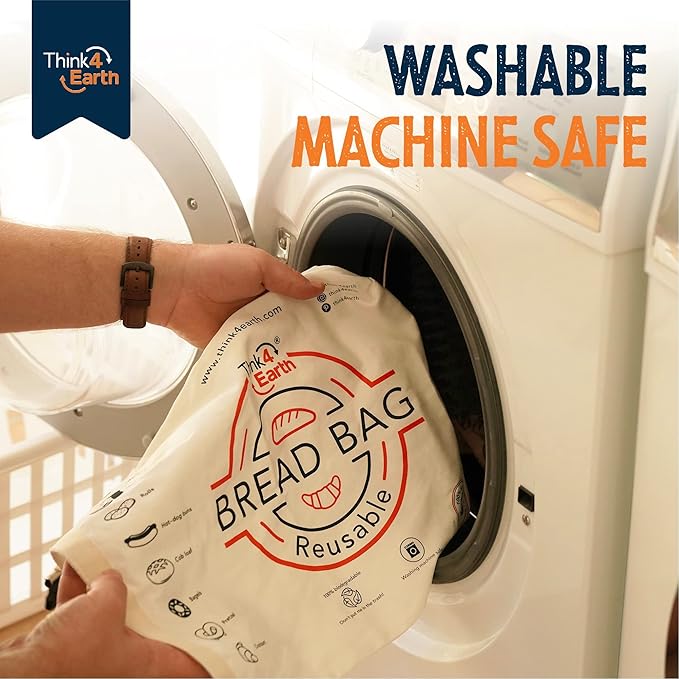 Think4Earth® - Reusable Organic Cotton Bread Bag for Homemade Loaves Large | Premium Quality Storage Bags - Unique Cotton Bags for Sourdough, Safe and Eco-Friendly (2 Units)