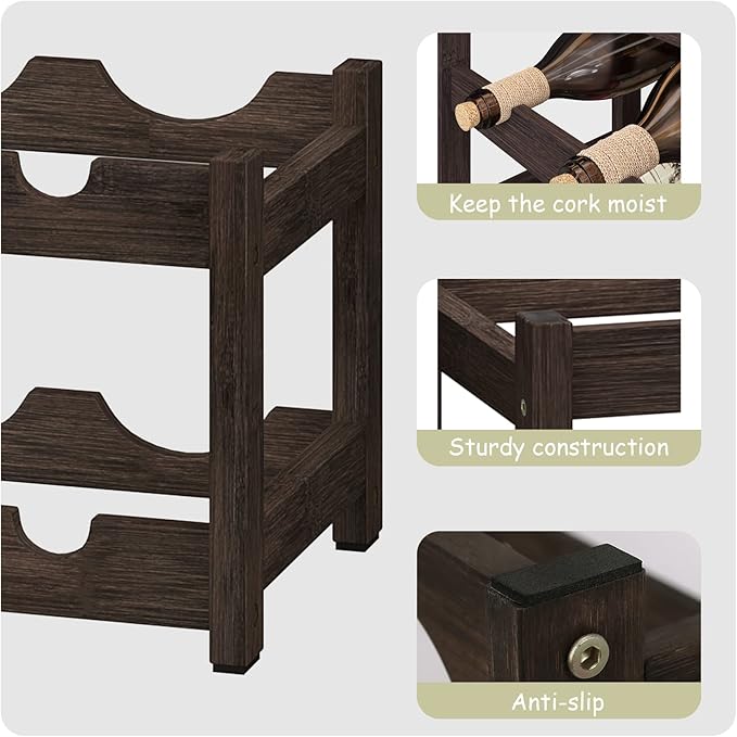 BAMEOS Wine Rack Freestanding 2 Tier 8 Bottle Bamboo Wine Racks Countertop Cabinet Wine Holder Wine Storage Shelf for, Bar, Pantry Wine Cellar Basement Countertop Mocha (16.85 L x 9.25W x 7H