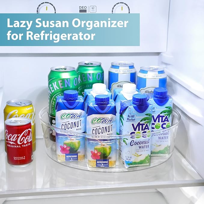 GUZON 4 Pack Lazy Susan Organizer with Handles, 12 Inch Large Lazy Susan Turntable for Cabinet, Clear Rotating Organizer for Kitchen, Pantry, Dresser, Refrigerator, Bathroom, Table, Fridge, Countertop