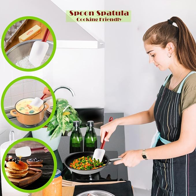 Silicone Rubber Spatula and Spoon Set of 3, High Heat, Commercial Use (3 x 9.5 Inches)