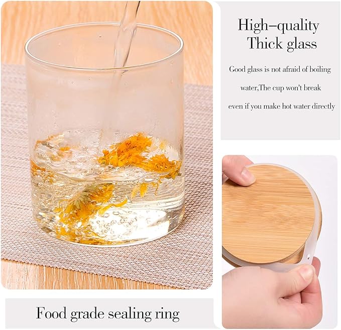 Glass Jars with Bamboo Wooden Airtight Lids 6oz 10oz Spice Jars Food Storage Containers for Home Kitchen, Tea, Salt, Pepper, Spices, Coffee, Herbs, Grains (10 OZ, 6 PCS)