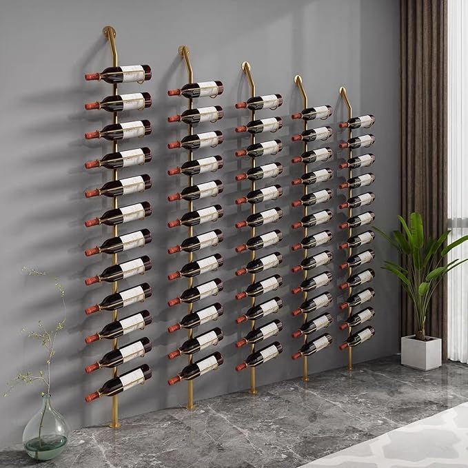 Wine Rack Wall Mounted, 72.8in High Metal Wine Bottle Holder for 12 Bottles, Kitchen Organization and Wine Storage for Commercial Restaurants Pantry Bar Wine Cellar (Black, Four rows-48 Bottles)