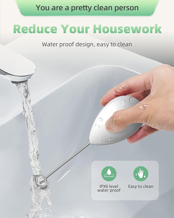 Milk Frother Handheld with Case,USB C Rechargeable Frother Wand for Coffee, Portable Electric Whisk with Stand,Waterproof Hand Drink Mixer Travel for Lattes, Cappuccino, Matcha, Egg (White)