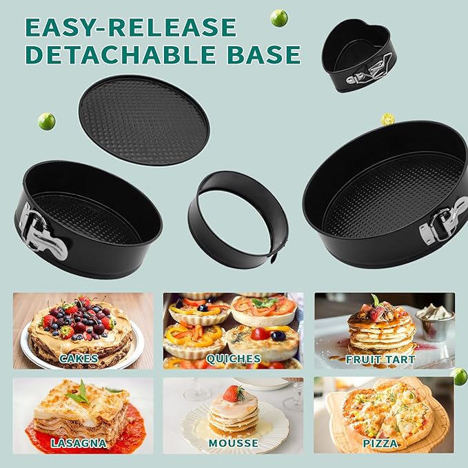 SHIKORI Cake Pan Set for Baking, Non-Stick Springform Pans Set of 3 (4, 7, 9 inch), Round Cake Pans,Cheesecake Pan, Leak-Proof Cake Pans with Removable Bottom-Black 3 Pcs