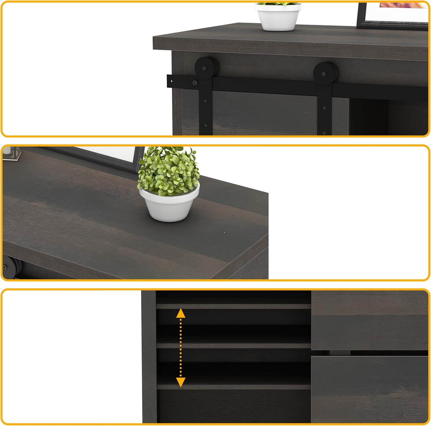 NSdirect Sideboard Coffee Bar Cabinet,Modern Farmhouse Buffet Station Sliding Barn Door Storage Credenza Console with Slat and Shelf Entryway Storage Cabinet Kitchen Dining Living Room, Brown