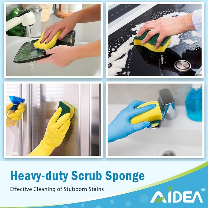 AIDEA Sponges Kitchen, 50 Pack Heavy Duty Dish Sponge, Cleaning Dish Scrubber Sponge for Home and Kitchen, Stink-Free Cleaning Supplies for Pots, Pans