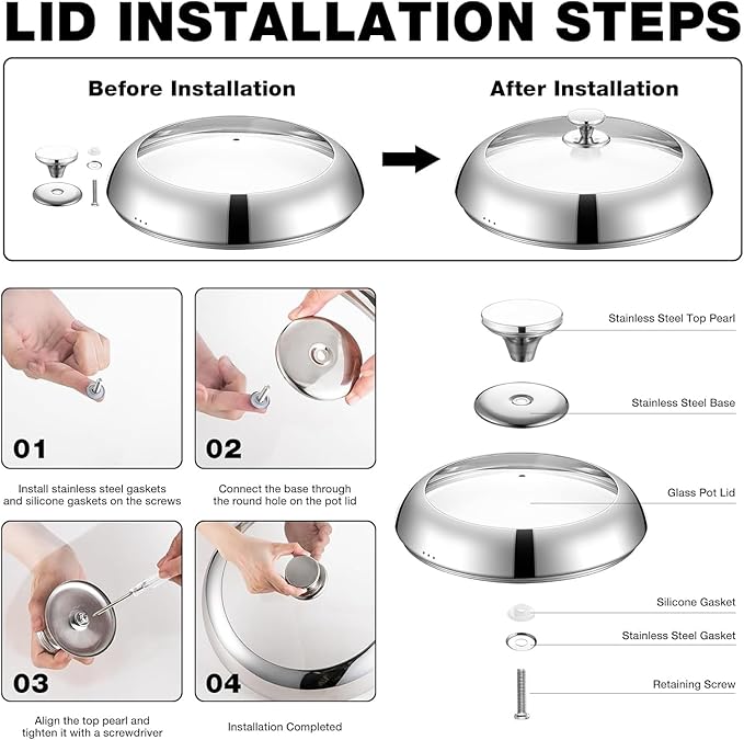 DELARLO Tri-Ply Stainless Steel Wok Pan With Lid 14 Inch Non stick,Woks & Stir-Fry Pans Nonstick 6QT Deep Frying Pan, Induction Saute Pan With Lid,Dishwasher and Oven Safe