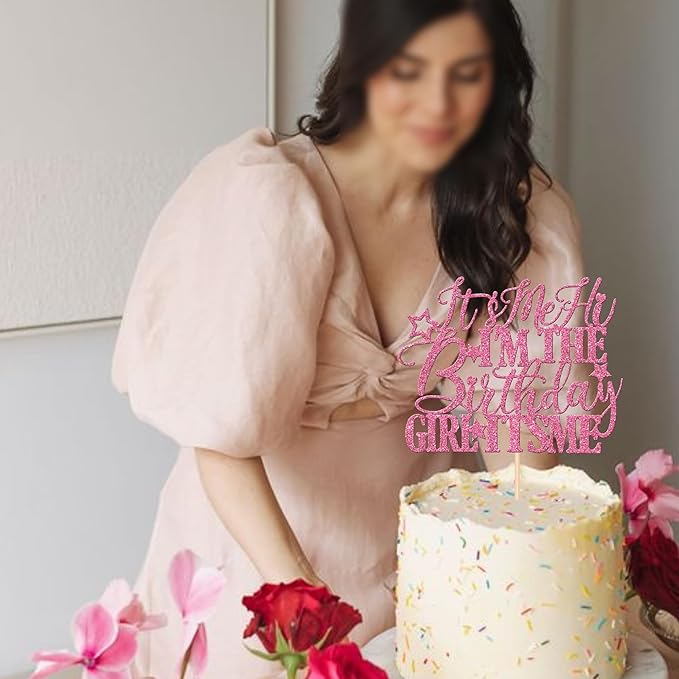 1 PCS It's Me Hi I'm the Birthday Girl It's Me Cake Topper Glitter Music Singer Cake Pick for Funny Hip Hop Singer Girls Birthday Party Cake Decorations Supplies Pink