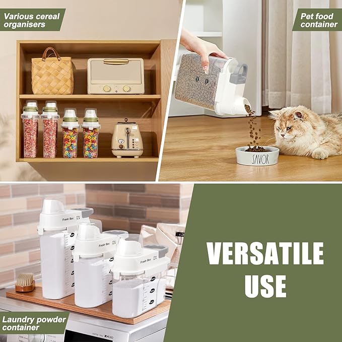 Cereal Storage Container 1Pack,85oz/2.5L Airtight Food Storage Containers With Lids,Organizers Storage With Measuring Cup for Beans,Sugar,Rice,Nuts,Snacks,Pet Food,Candy (Gray, 1Pack Large Size)