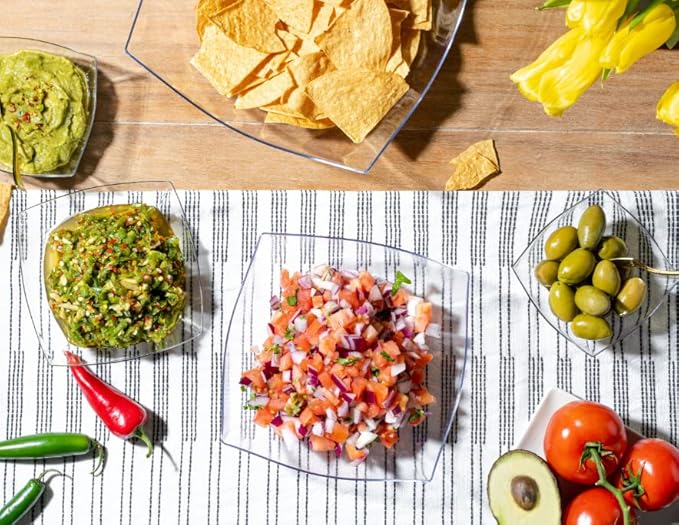 Posh Setting - Clear Plastic Serving Bowls for Party (32oz - 4 Pack) Square, Disposable, Salad & Fruit Bowls for Party Table, Candy Containers for Candy Buffet