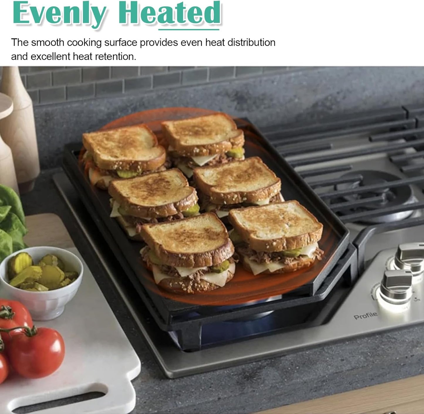 Cast Iron Griddle Replacement for GE Stove Top - Gas Griddle Plate for GE JGP5030SLSS, JGP5030DLBB, Cafe CGP9530SLSS, Profile PGP7030SLSS, PGP7030SL1SS, PGP9030SLSS 5 Burner Cooktop Pan