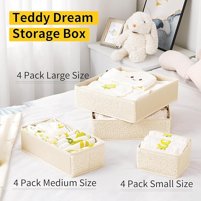 Drawer Organizer Clothes - 12 Pack Dresser Organizer for Nursery, Foldable Sock Underwear Organizer, Baby Drawer Organizer, Small Fabric Storage Bins for Dresser Drawer, Beige