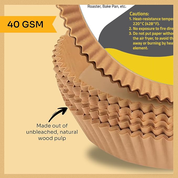 Mindful Design Air Fryer Paper Liners,125Pcs Parchment Paper, Air Fryer Disposable Liner for Microwave, Non-Stick Round Free of Bleach (8IN)