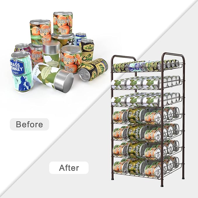 Vrisa Can Organizer for Pantry 7-tier Can Dispenser Rack Holde up to 84 Cans Multifunctional Can Holder for Canned Food Storage Kitchen Cabinet or Pantry Shelf Rustic Brown