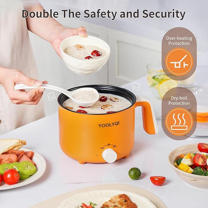Hot Pot Electric : 1.5L Mini Ramen Cooker with 2 Temp Settings, Portable Lazy Pot Dorm, Office Must Have for Ramen/Noodles/Soup/Oatmeal