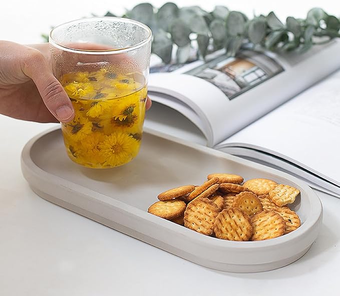 Diatomite Sink Caddy for Kitchen Organizer, Quick Dry Holder for Sponge, Dish, Brush, Bathroom Soap, Toothbrush - Fast Absorbing Stone Tray (Grey, 11" x 5")