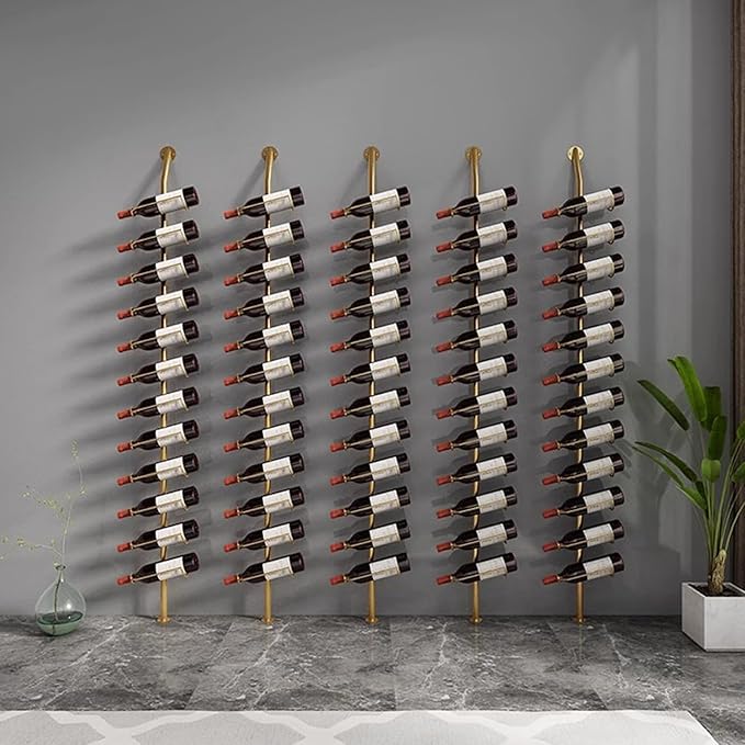 Wine Rack Wall Mounted, 72.8in High Metal Wine Bottle Holder for 12 Bottles, Kitchen Organization and Wine Storage for Commercial Restaurants Pantry Bar Wine Cellar (Gold, One row-12 Bottles)
