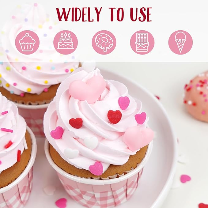Heart Sprinkles For Cake Decorating, Red Pink and White Edible Mix Baking Candy, 150g/5.29oz, Ice cream, Cupcake Topper, Cookie, Mother's Day, Birthday, Valentine's Day, Wedding Party Supplies