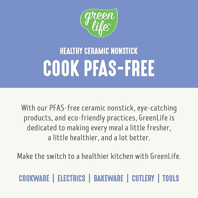GreenLife 6 Quart Ceramic Slow Cooker, PFAS-Free, Programmable, Removable Healthy Nonstick Pot for Family Meals, Sear on Stovetop, Keep Warm, Digital Timer, Dishwasher Safe Glass Lid, Periwinkle