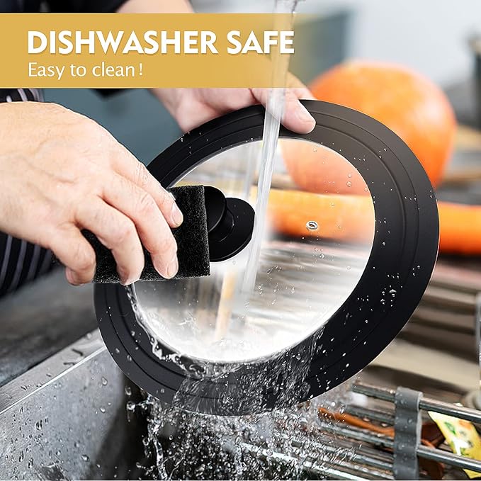 Universal Lid for Pots, Pans and Skillets, Pot Lid With Heat Resistant Silicone Rim and Tempered Glass, Fits 8", 8.5", 9.5" Diameter Pots and Pans