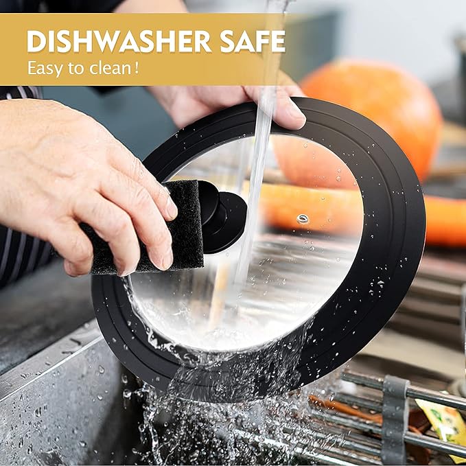 Universal Lid for Pots, Pans and Skillets, Pot Lid With Heat Resistant Silicone Rim and Tempered Glass,Fits 10", 11", 12" Diameter Pots and Pans