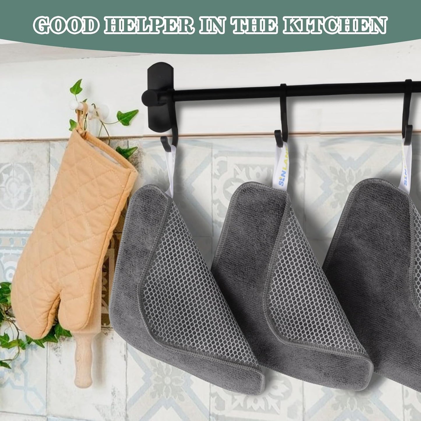 SINLAND Microfiber Dish Cloth for Washing Dishes Dish Washing Rags Best Kitchen Washcloth Cleaning Cloths Wash Cloths with Poly Scour Side 7.87Inchx7.87Inch 10 Pack Grey