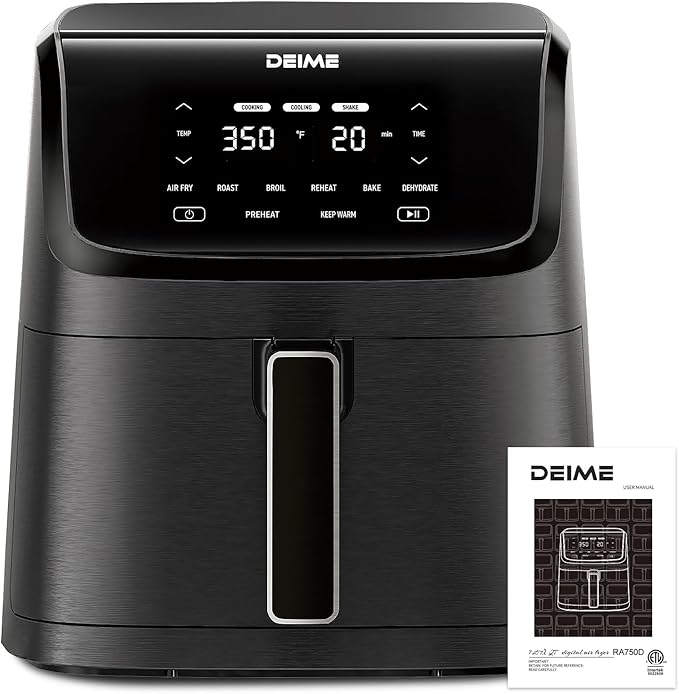 DEIME Air Fryer 7.2 QT 1700W Oilless Oven Healthy Cooker Air Fryers Large Capacity with 8 Presets, Visible Cooking Window, LCD Touch Screen, Customerizable Cooking, Non-Stick Basket (Black)