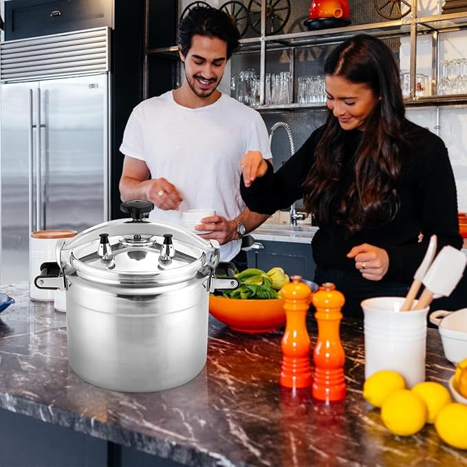 BreeRainz 26 Quart Clamp On Pressure Cooker, Aluminum Pressure Cooker w/Ultra Safe Clamp Bar Locking System, Double Valves for Stable Cooking Pressure, for Family or Commercial Use