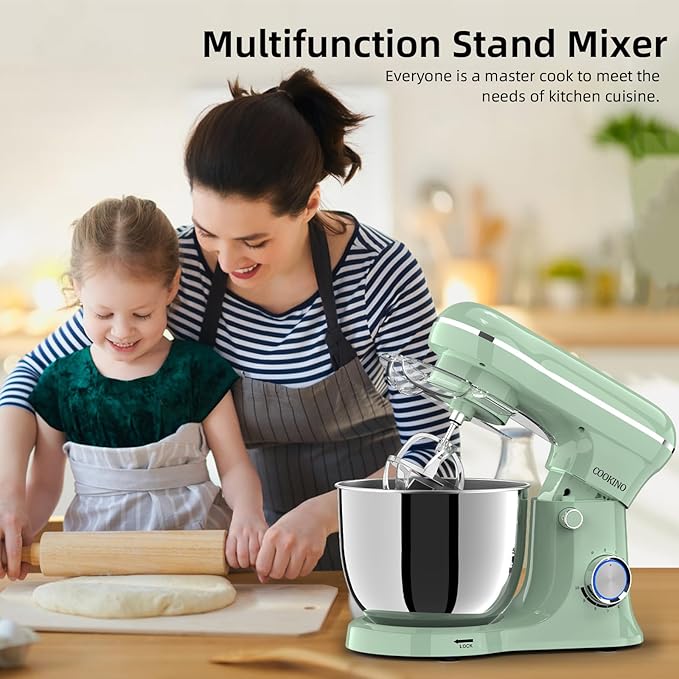 Electric Stand Mixer,10 Speeds 660W Tilt-Head Food Mixer, 3-IN-1 Kitchen Mixer for Daily Cooks with 6.5 QT Bowl,Dough Hook, Beater, Whisk (Agave Green)
