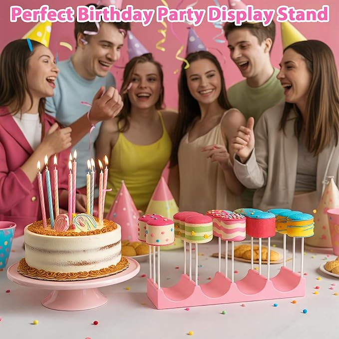 15 Holes Silicone Cake Pop Stand for Drying, Lollipop Display Holder with 2 Candy Shaped Cake Pop Mold Set & 20Pcs Sticks for Birthday Cake Decorations (Pink&Blue, 23P)