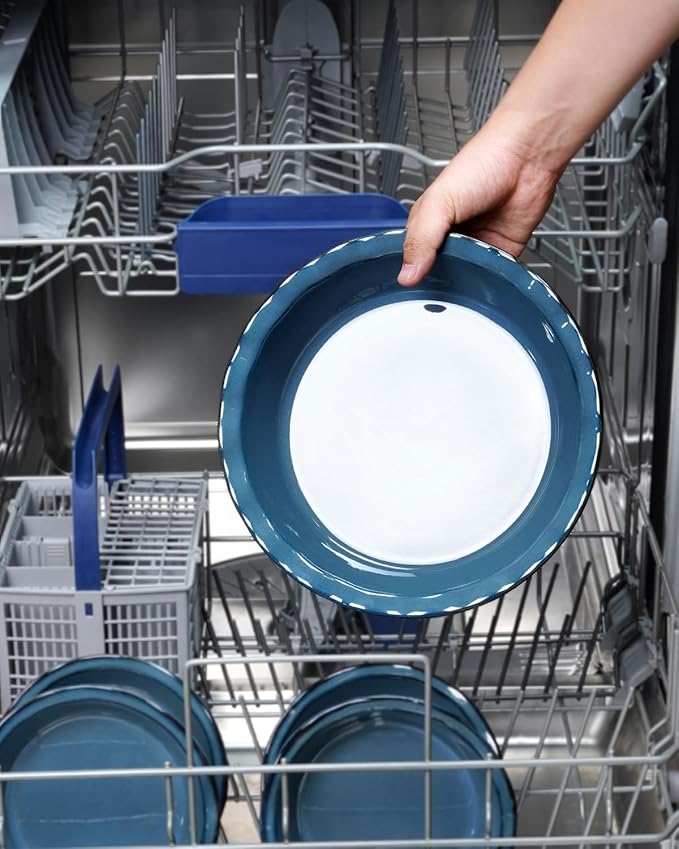 NUTRIUPS 10 Inch Pie Baking Dish, Round Baking Pie Dish for Kitchen, Pie Plate for Baking Oven Safe (Blue)