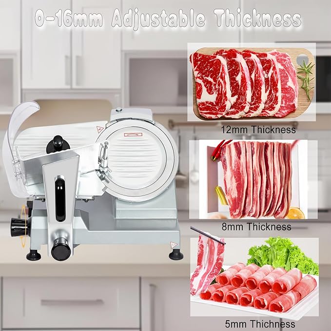 CTJ Commercial Meat Slicer 12" Electric Deli Slicers 250W Meat Cutter Machine (0-0.62") Adjustable Thickness Food Slicer with Cut-Resistant Gloves for Vegetables, Hard Bread, Cheese, Ham