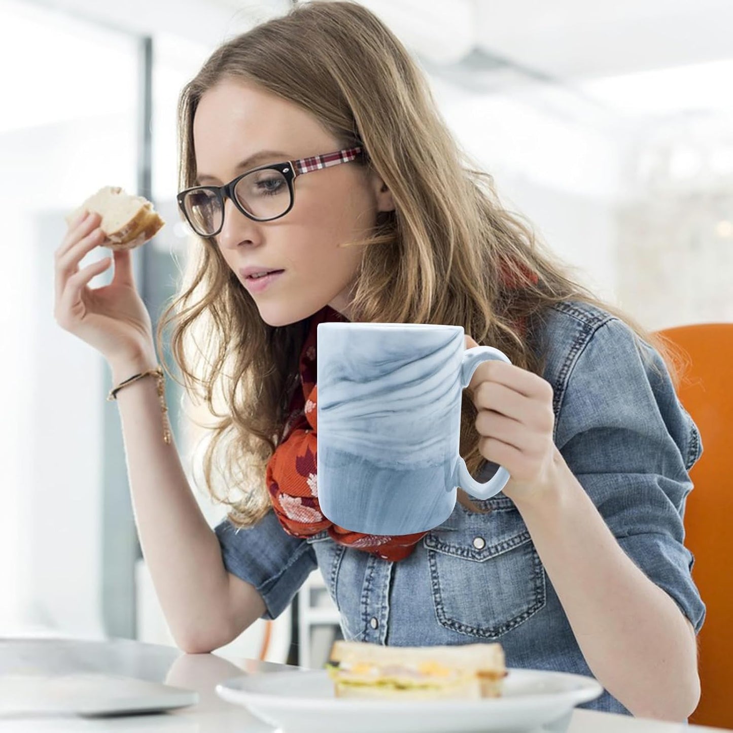 Coffee Mugs Set of 4,16 OZ Large Marble Ceramic Tea Cups with Big Handle,Bulk Grey Marble Mugs Set for Latte, Beer,Cappuccino,Microwave Dishwasher Safe Cup for Men Women Gift