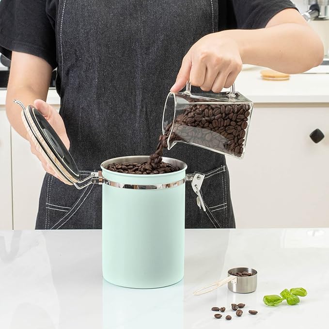 TEDSWAIT Coffee Canisters Airtight Coffee Bean Storage Container Kitchen Stainless Steel Food Storage Container with Scoop Date Tracker & CO2 Valve 61Fl Oz (Green)