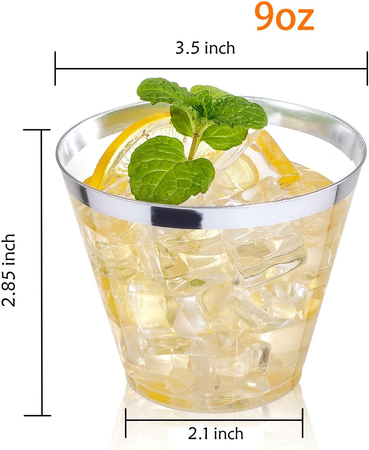 I00000 200pcs Silver Disposable Plastic Cups - 9 oz Clear Plastic Old Fashioned Tumblers - Fancy Wedding & Party Cups - Elegant Silver Wine & Cocktail Glasses