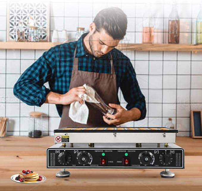 50 PCS Mini Pancake Maker Machine, 1800W Commercial Electric Dutch Pancake Maker, Nonstick Waffle Iron for Home, Restaurants, Food Trucks – Precise Temp & Timer Control