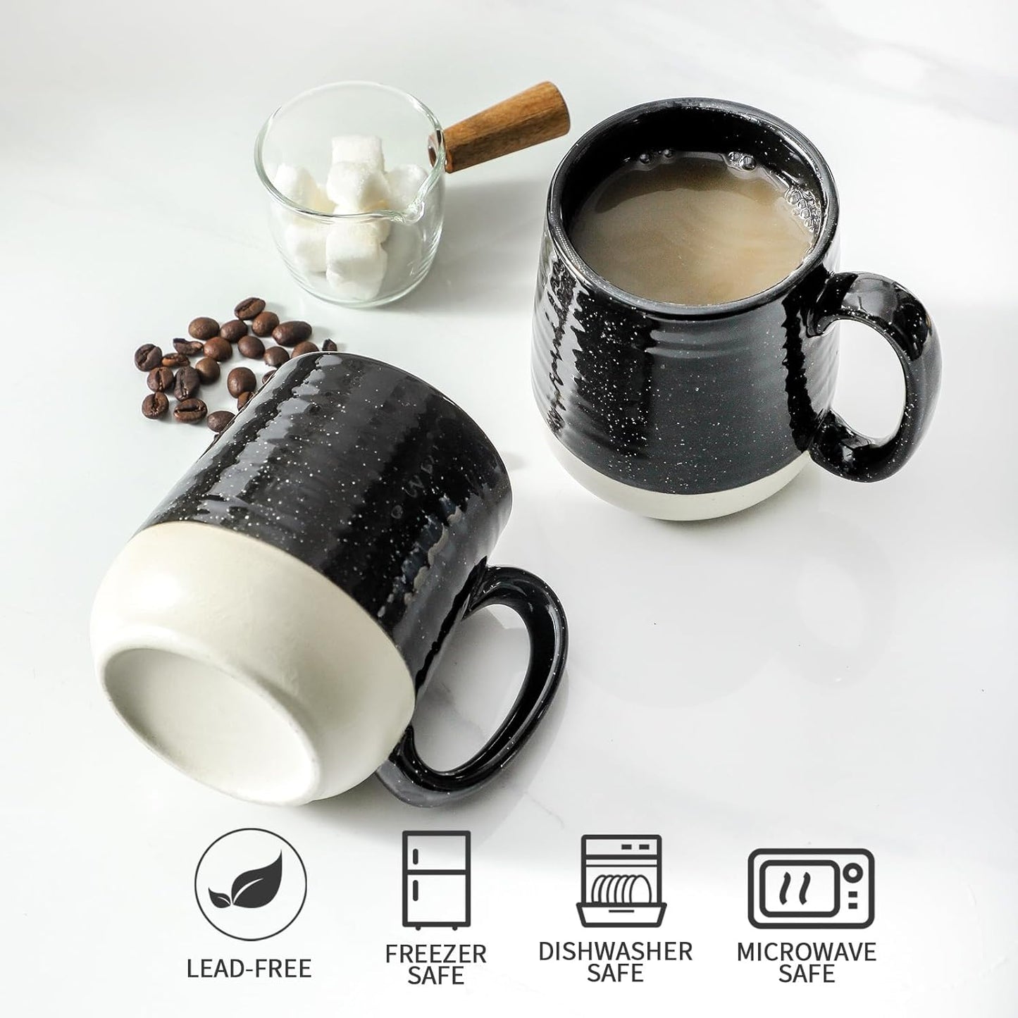 Hasense Coffee Mugs Ceramic, 15 oz Large Coffee Cups with Handle for Home and Office, Latte Mugs Set for Coffee, Tea, Hot Cocoa, Mocha, Black Coffee Cup Gift for Dad Mom, Dishwasher Microwave Safe