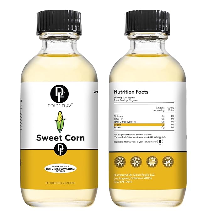 Dolce Flav Natural Sweet Corn Extract – 2 Ounce Water-Soluble Kosher, Sugar-Free, Concentrated Savory-Sweet Flavor for Baking, Cornbread & Ice Cream, Includes Measured Dropper
